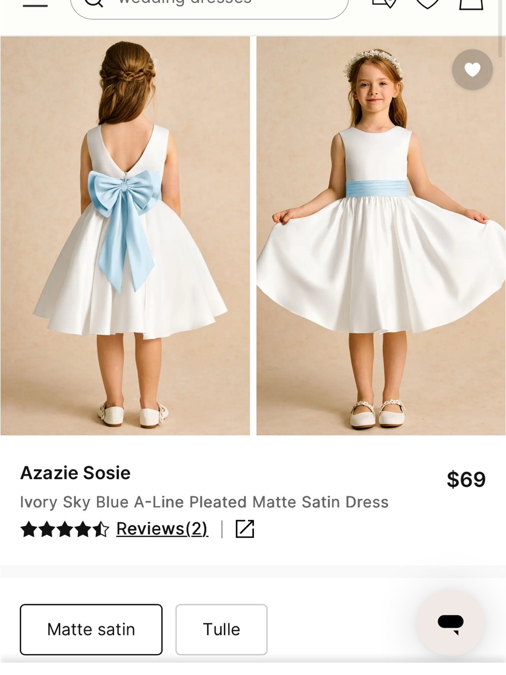 Azazie Sosie Ivory Flower Girl Dress with Sky Blue Sash